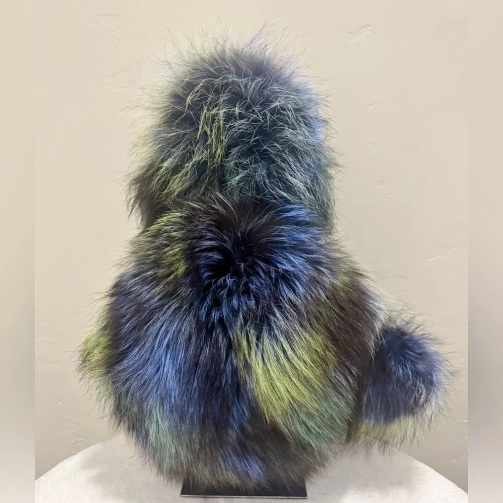 Colorful Real Fox Fur Handmade Round Bag, Includes 2 Strap and Fur Ball Chains